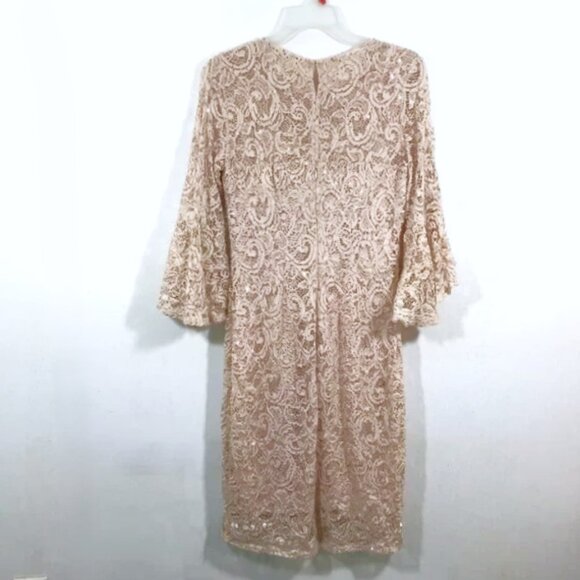 Marina Bell Sleeve Dress Blush Size 6 Sequins Lace - Picture 7 of 10
